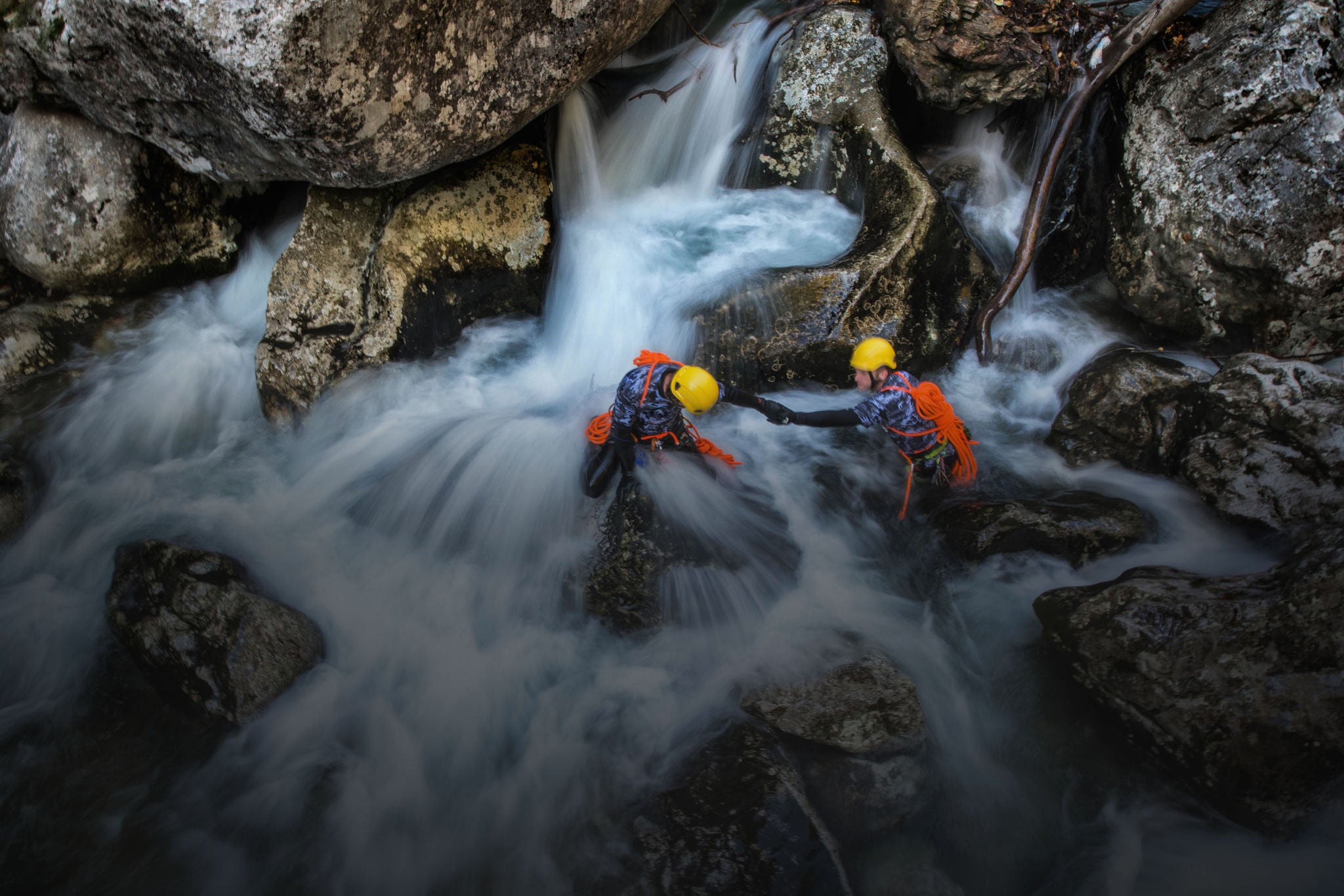 Dangerous waterfall crossing 