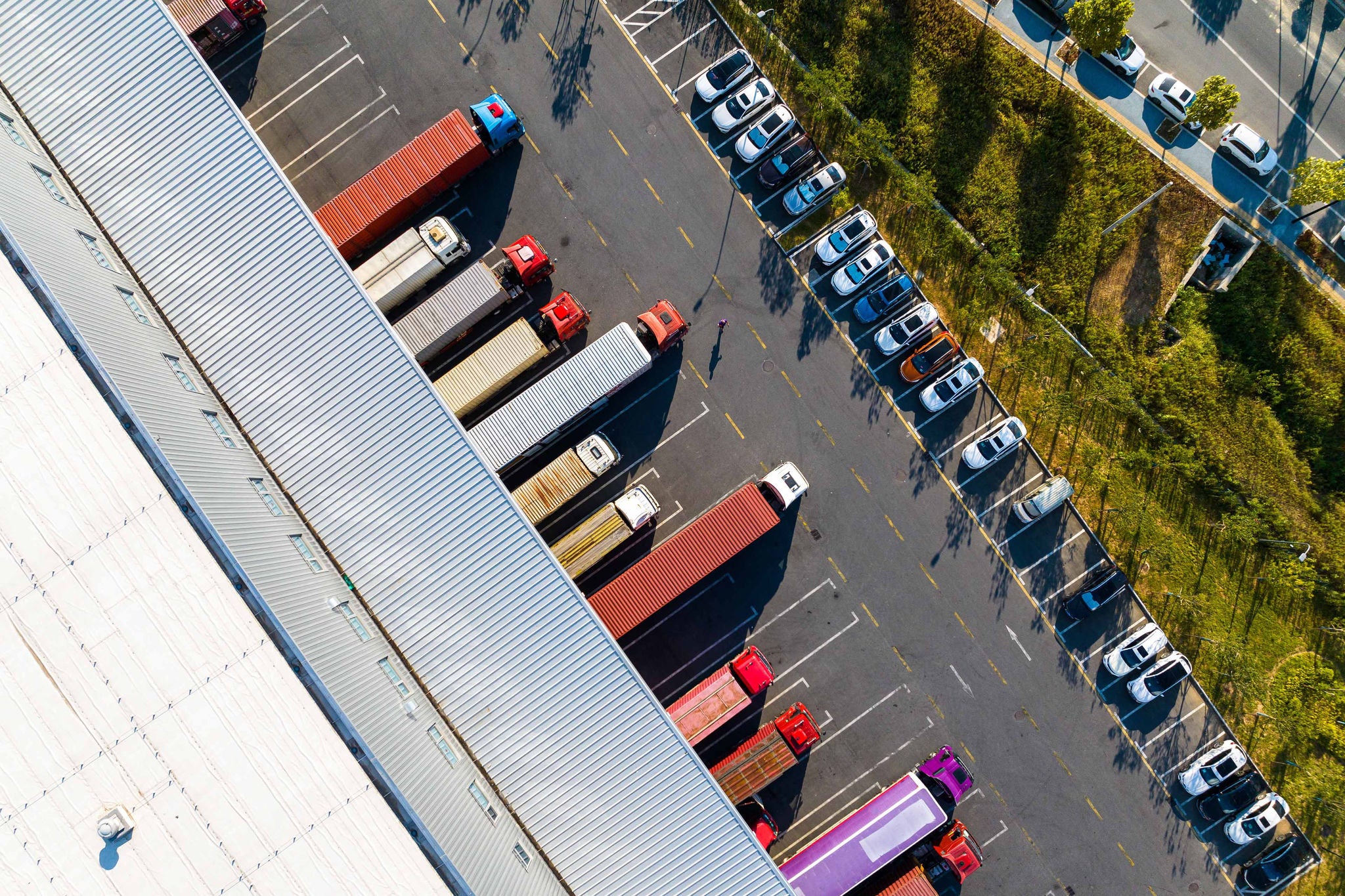 Areial view of container trucks