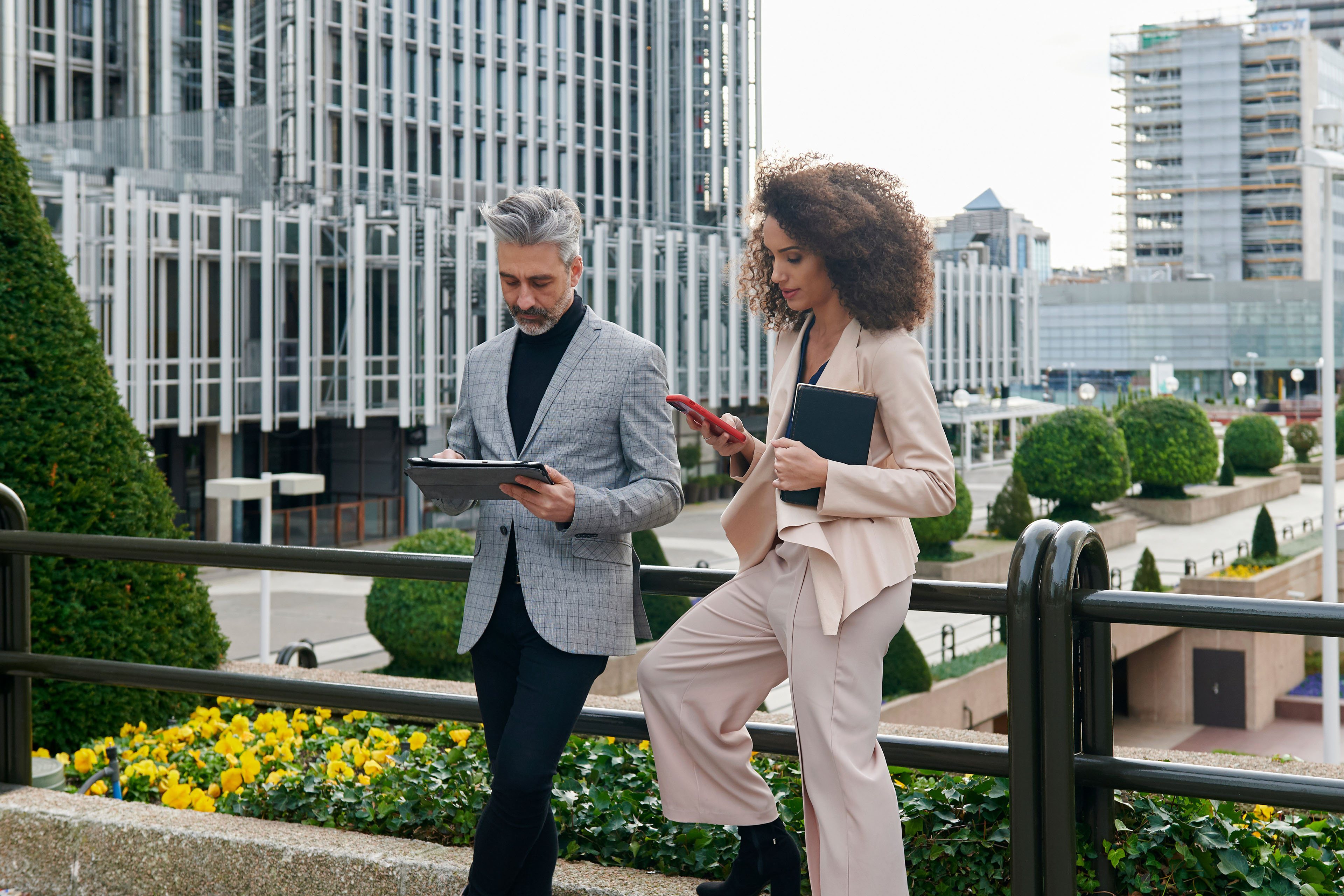 Businesspeople working together outside